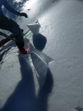 A piece of the crust sawed out of the snowpack. 