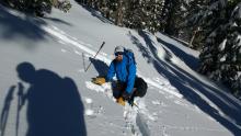 At ~9,400', recent storm snow amounts of ~45cm on top of 12/15 rain crust.