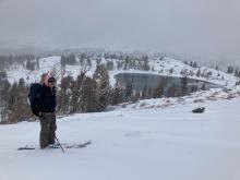 Snow was close to the minimum necessary for skinning in much of the area we travelled today. 