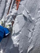 Small wind slabs forming from recent blowing snow.