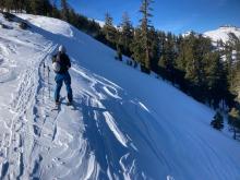 No cornices built out on this ridge with wind scouring occurring 40-60 feet downslope