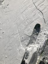 Cracks propagating through wind slab on test slope