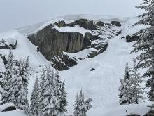 Large cornice build up and recent debris pile.