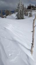 Wind textures and drifts near the summit of Hidden Peak