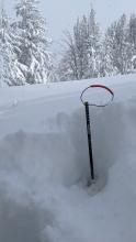 It took my whole probe to measure height of snow near the summit: 300cm. 