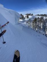 Cornice development (height ~3m).  This cornice had previously failed resulting in a wind slab avalanche with propagation.  