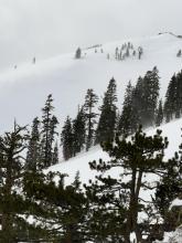 Hard to see, but wind slab failure crosses bowl