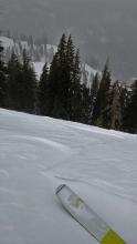 Signs of wind scouring on a slope that traditionally gets wind loaded.