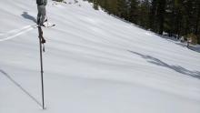 Runnels in the snow surface at lower elevations