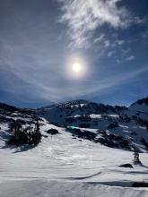 Looking up at variable snow conditions