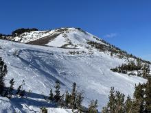  Heavily wind affected snow above tree line from the last NE wind event.