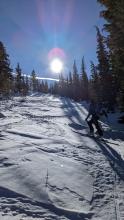 Wind affected snow on a typically sheltered slope on the east ridge of Tamarack.