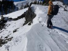 SE aspect cornice and wet snow at about 7,800'.