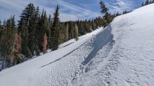 Wind scouring on a previously loaded NE facing slope.