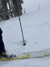 Wind drifted snow near the Castle Peak ridgeline. The drift did not extend far down slope.