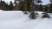 Scoured areas and wind drifted snow on Mt. Judah