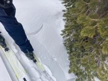 Cracking on a very small wind slab near the summit ridge at 9000'.