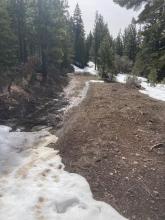 Lots of dirt sections on the approach and ski out.