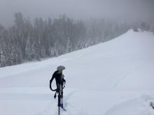 Wind slab avalanche triggered from the summit of Andesite. It continued all the way and beyond the slopes out of view to the right as well as propagation across the rest of the terrain to the left.