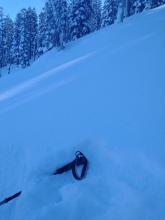 SH and near surface facets in the top few cm of the snowpack on a heavily shaded NE aspect around 7,000'. The top 2 cm of the snowpack were dry and did not clump in the hand.