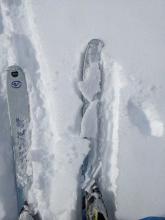 Breakable crust near 8,200' on S aspect terrain above Azure Lake.