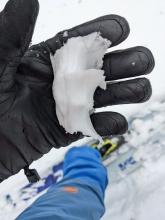 The snow was moist and easily clumped together by midday. This is the same snow from the previous photo after I squeezed it in my hand. 