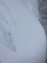 Large shooting cracks above the avy chute on Andesite Ridge at 7800'.