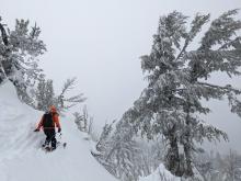 A ski kick triggered a shooting crack that failed at the base of the storm snow on this wind loaded test slope.