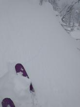 Skier triggered shooting crack that shot across the entire wind-loaded test slope.