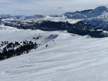 Debris piles under cornice line above tree line.