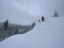 Another view of test slope wind slab failure.