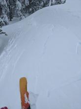 A small natural test slope failure that we found on a NW aspect at near the trailhead. 