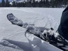 Breakable wind slabs on exposed areas near tree line.