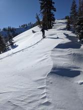 Cornices on both sides of the ridge indicating changing wind directions.