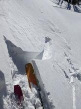 Hard wind slab up to 8'' deep.  These did not extend very far downslope and were only reactive when the underside of slab was cut.